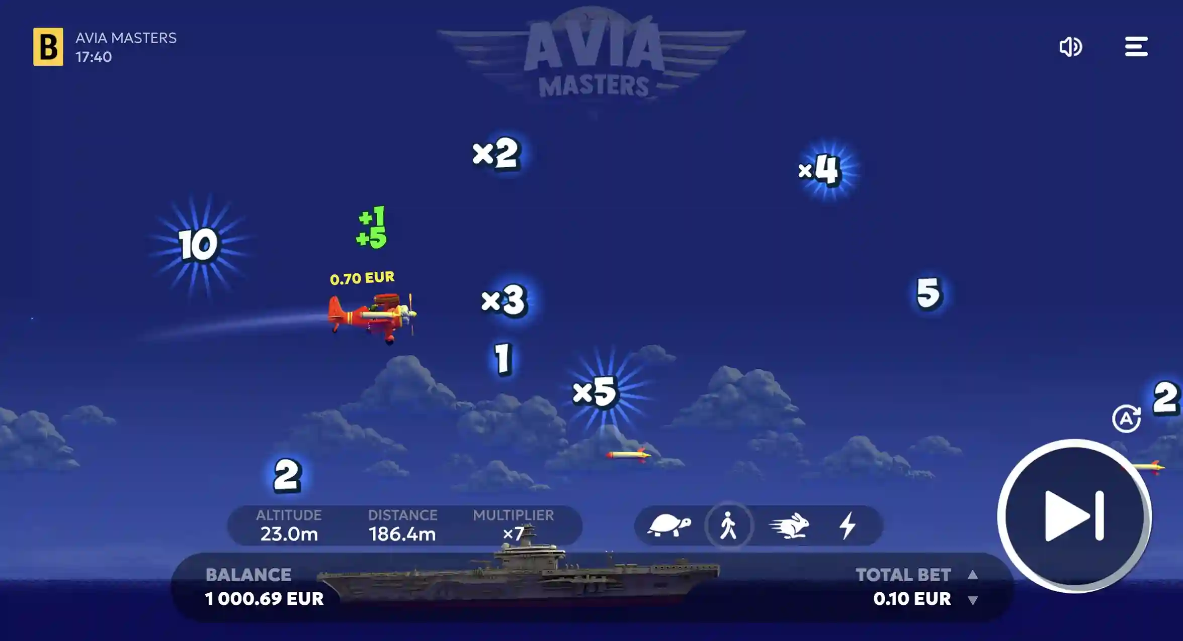 AVIAMASTERS crash game — fast round cycle by BGaming